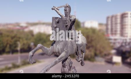 Statue of Vardan Mamikonyan the national hero of Armenia holding a sword and riding a horse in downtown Yerevan, Armenia Stock Photo