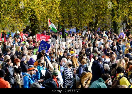 Bristol, UK. 6th Nov, 2021. Protestors are back on the streets of Bristol today gathering at College Green and then marching through the city. The protest is about the lack of progress to address climate change, the protestors want more action from the United Nations. Today's protest is part of the Global Day for Climate action to demand global system change. Credit: JMF News/Alamy Live News Stock Photo