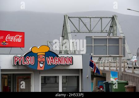 Landscape of Icelandic hotdog stand near Olfusa river in Selfoss Iceland Stock Photo