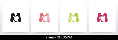 Apple On Letter Logo Design M Stock Vector