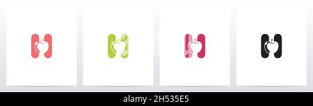 Apple On Letter Logo Design H Stock Vector