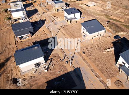 Building a country house of expanded-clay concrete blocks. Unfinished private home of ceramsite concrete blocks on a construction site.Construction wo Stock Photo