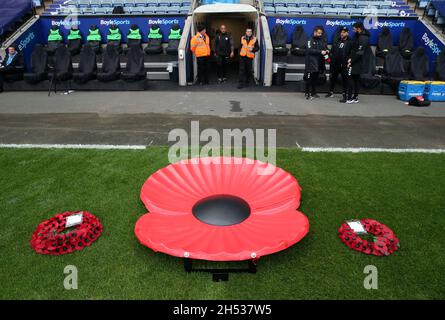 Poppies on the pitch for Remembrance Sunday prior to kick-off before the Sky Bet Championship match at Coventry Building Society Arena, Coventry. Picture date: Saturday November 6, 2021. Stock Photo