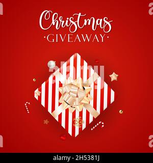 Christmas red giveaway Background. Happy New Year and Merry Christmas Poster Template. Vector Illustration Stock Vector