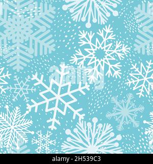 Snow seamless pattern. Abstract winter backdrop with dots, snowflakes. Seasonal nature drawn texture. Winter holiday Artistic background from Christma Stock Vector