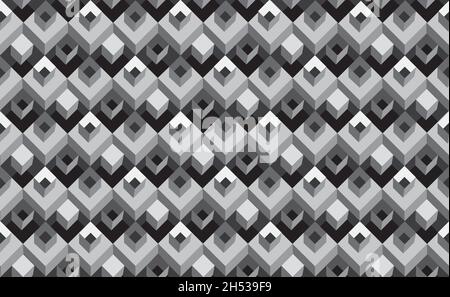 Geometric seamless pattern with three-dimensional cubes. Abstract mosaic of pink color square shape box. Diamond tle ornament Stock Vector