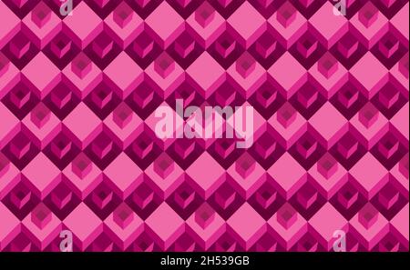 Geometric seamless pattern with three-dimensional cubes. Abstract mosaic of pink color square shape box. Diamond tle ornament Stock Vector