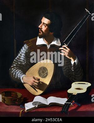 The Theorbo Player (1611) by Antiveduto, Grammatica Italy, 1571 – 1626 was a proto-Baroque Italian painter,Italy, Italian, Stock Photo