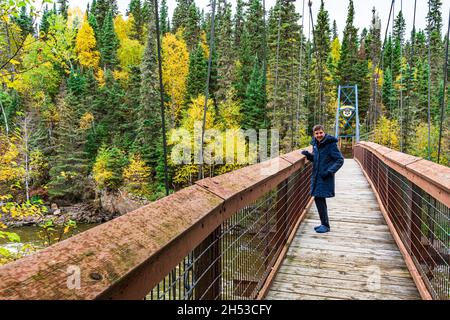 The Rotary bridge at Pisew Falls Provincial Park, Manitoba, Canada. Stock Photo