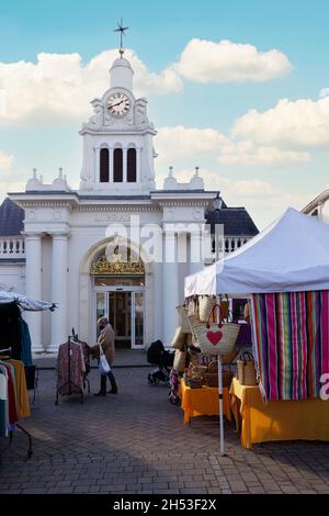 Market square UK; Saffron Walden market on a saturday in the market square, Saffron Walden Essex England UK Stock Photo