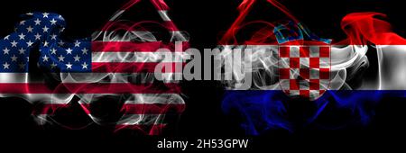 United States of America vs Croatia, Croatian smoke flags placed side by side Stock Photo