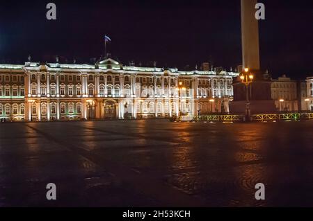 Night shot of the Hermitage in Saint Petersburg Russia Stock Photo