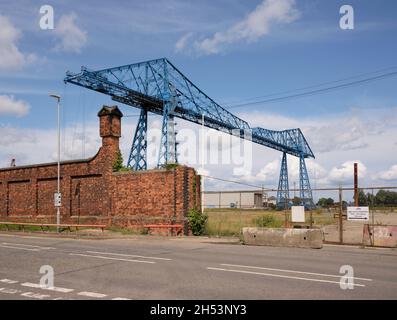 The Tees Transporter Bridge / The Middlesbrough Transporter Bridge an industrial steel bridge in northern Teesside England UK Stock Photo