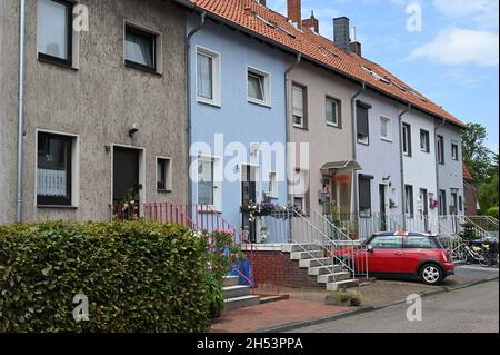 Row houses from the early 1960s in Stadthagencolored facade Stock Photo