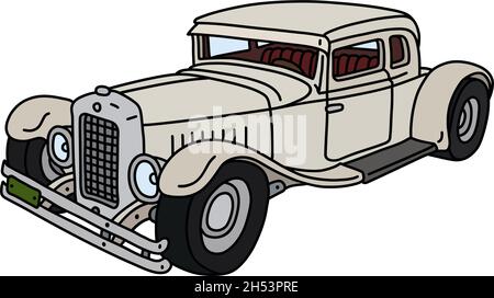 The vectorized hand drawing of a funny vintage cream car Stock Vector