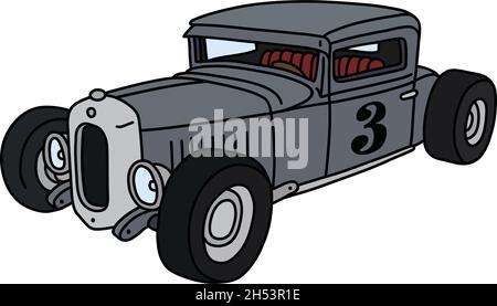 The vectorized hand drawing of a funny vintage gray racecar Stock Vector