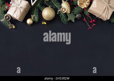 Christmas place setting with ribbon and christmas decorations Stock Photo