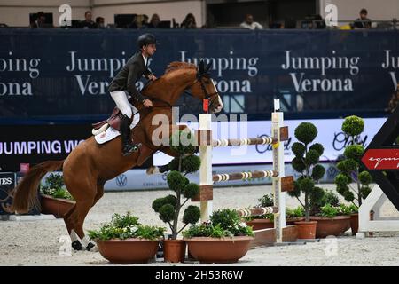Fiera Cavalli, Verona, Italy, November 05, 2021, Pieter Devos  during  Longines FEI Jumping World Cup 2021 - International Horse Riding Stock Photo