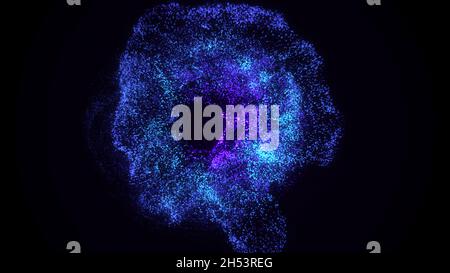 Moving Colorful Led Lights. Animation. Neon colored dots moving in a circle in space. Stock Photo