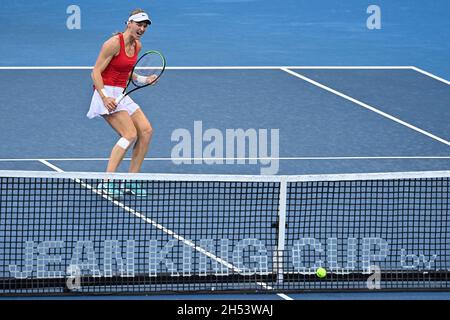 Prague, Czech Republic. 06th Nov, 2021. Liudmila Samsonova of Russia in action during the final match of the women's tennis Billie Jean King Cup (former Fed Cup) against Belinda Bencic of Switzerland in Prague, Czech Republic, November 6, 2021. Credit: Michal Kamaryt/CTK Photo/Alamy Live News Stock Photo