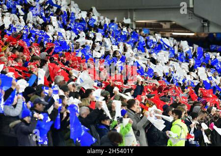 Newcastle fans wave flags during the Carabao Cup Quarter Final match ...