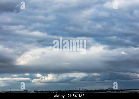 blue sky with lush cumulus clouds Stock Photo