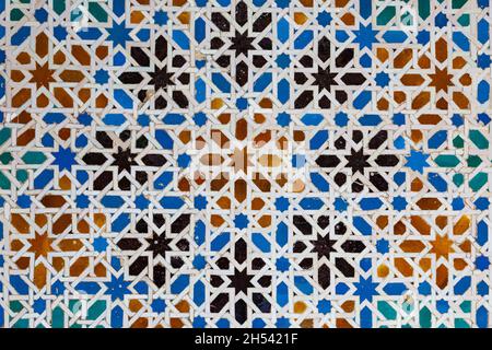 Moorish ceramic tiles with simple geometric pattern with stars Stock Photo