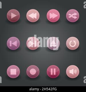 Media player web icons, color buttons eps 10 Stock Vector