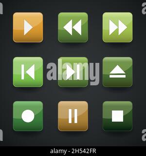 Media player web icons, color buttons eps 10 Stock Vector