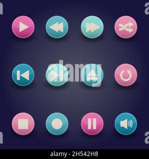Media player web icons, color buttons eps 10 Stock Vector