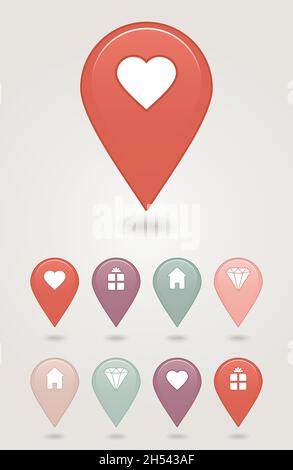 mapping pins icon EPS 10 vector file has transparency (shadow under the icons) Stock Vector