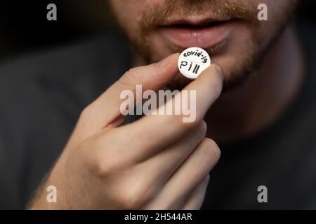A New COVID-19 Pill. High quality photo Stock Photo