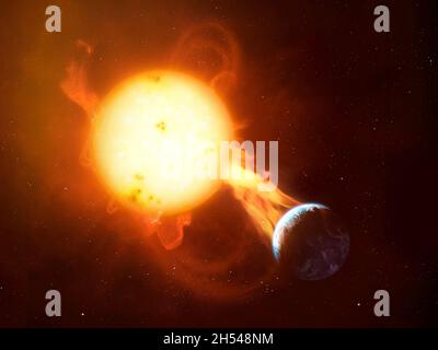 Earth and coronal mass injection, illustration Stock Photo