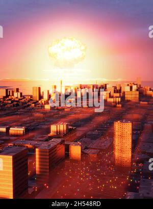 Artwork of a nuclear attack Stock Photo