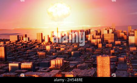 Artwork of a nuclear attack Stock Photo