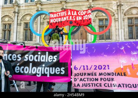 Paris, France, French NGO's, Climate Crisis Demonstration, Detail Protest Signs, Front of City Hall Building, slogan of climate activists, COP Stock Photo