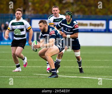 BUTTS PARK ARENA Coventry ,England 6th of November  2021 :  Greene King IPA Championship  match between Coventry Rugby Vs Nottingham  Rugby at Butts Park Arena Coventry ,UK . Final score: Coventry Rugby  35:12 Nottingham Rugby . Stock Photo