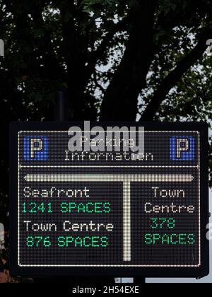 SOUTHEND-ON-SEA, ESSEX, UK - AUGUST 26, 2021:  Sign for parking availability in Victoria Avenue providing up-to-date information Stock Photo