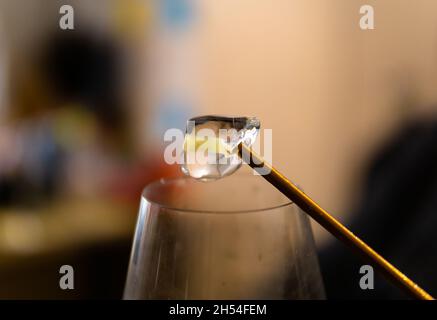 Homemade cocktail online party, alcoholic or non-alcoholic cocktail, closeup Stock Photo