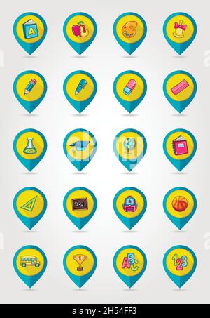 School flat mapping pin icon set, vector illustration eps 10 Stock Vector