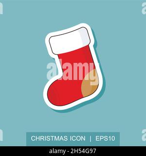 Christmas socks icon. Merry Christmas and Happy New Year. Christmas card template. Isolated vector illustration Stock Vector