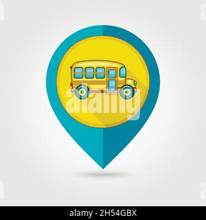 School Bus flat mapping pin icon, vector illustration eps 10 Stock Vector