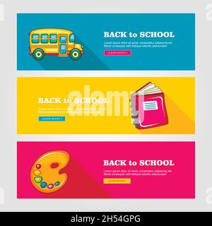 School flat vector banners, vector illustration eps 10 Stock Vector