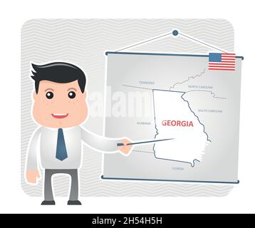 Man with a pointer points to a map of GEORGIA on a blackboard, eps 10 Stock Vector