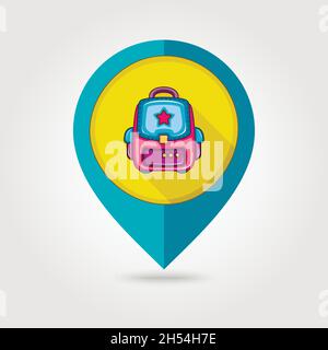 School Backpack flat mapping pin icon, vector illustration eps 10 Stock Vector