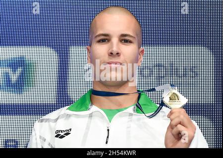 SZABO Szebasztian HUN Hungary Gold Medal50m Butterfly Men Podium Kazan - Russia 06/11/2021 Aquatics Palace  LEN European Short Course Swimming Championships Photo Andrea Staccioli / Deepbluemedia / Insidefoto Stock Photo