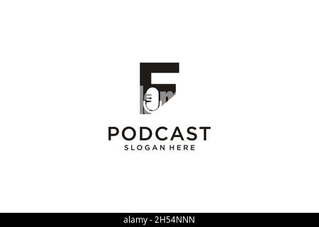 initial letter F with microphone podcast logo design template vector Stock Vector