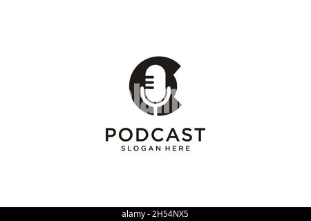 initial letter C with microphone podcast logo design template vector Stock Vector