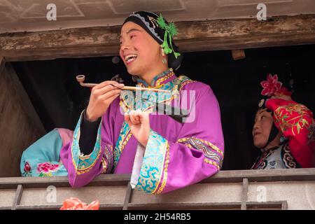 The 14th century Dangjia Village in Shaanxi Province performs a re-enactment of a Chinese marriage Stock Photo