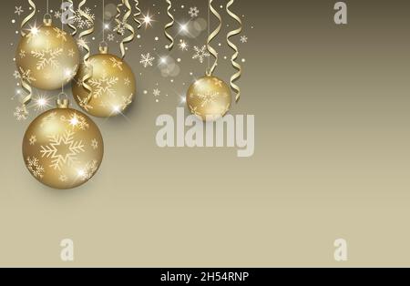 Christmas balls, gold greeting card templates blank vector Stock Vector